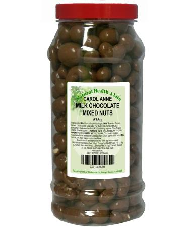 Natural Health 4 Life Carol Anne Confectionery Milk Chocolate Mixed Nuts Almond Nuts (Almonds) Brazil Nuts (Brazils) Hazelnuts Walnuts 675 g in Recyclable Gift Jar (1 Jar)