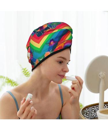 Rainbow Flowers Coral Velvet Dry Hair Cap with Buttons - Anti Frizz for Curly Long & Thick Hair - Black | International Shipping Available - Buy Online on GoSupps.com