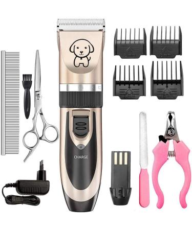 Qingxian Dog Clippers Pet Grooming Clipper Kits Low Noise Rechargeable Cordless Quiet Cat Dog Groomer Tool Professional Hair Trimmer Razor Blades with Combs Scissor