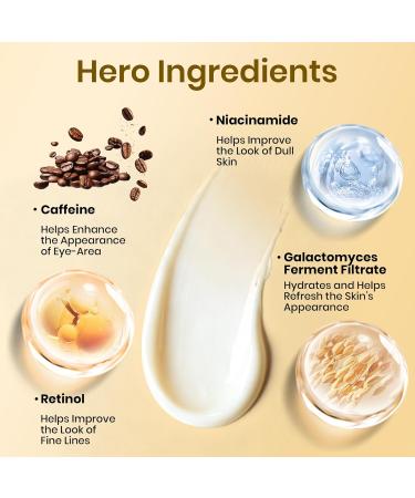 Beetles Caffeine Eye Cream with Retinol, Blur & Glow Under Eye Cream for Dark Circles & Puffiness, Help Improve the Look of Fine Lines, Brighten Eyes Care with Cooling Metal Tip, 0.68 fl oz (20 ml) - Buy Online on GoSupps.com