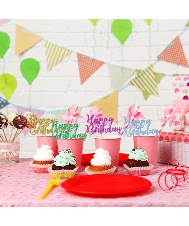 Donoter 24 Pcs Happy Birthday Cupcake Toppers Cake Picks for Birthday Party Decoration Supplies 6 Colors Multicolor - Buy Online on GoSupps.com