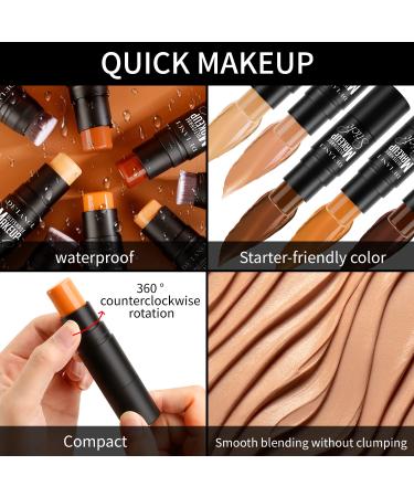 2022 Upgrade 3-in-1 Cream Contour Stick with Built-In Brush - Concealer, Bronzer, Foundation Stick for Face Brightening - Waterproof Longwear Makeup for Face & Body in Caramel Shade - Buy Online on GoSupps.com