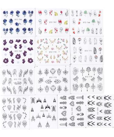 Black Nail Art Stickers Water Transfer Decals with Floral and Dream Catcher Design - 13 Sheets | DIY Nail Manicure Supplies - Buy Online on GoSupps.com
