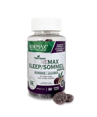 Benemax Melatonin Sugar Free Sleep Gummies. 100% Plant Based. Doctor Formulated L-Theanine Chamomile Valerian Magnesium and Vitamin B6. Helps Relieve Stress Anxiety Insomnia (30 days 60 gummies)