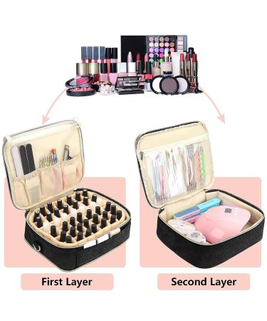Detachable 2-Layer Nail Polish Organizer | Holds 42 Bottles | Gel Polish Storage & Manicure Tool Holder | Large Makeup & Cosmetic Bag with Dividers | Black - Buy Online on GoSupps.com
