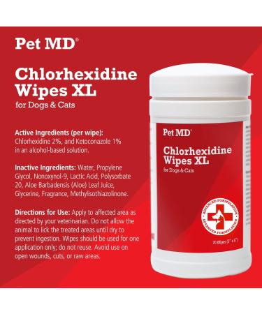 Pet MD Chlorhexidine XL Wipes with Aloe for Dogs & Cats - 70 Medicated Wipes for Skin Infections, Hotspots, Acne & More - Buy Online on GoSupps.com