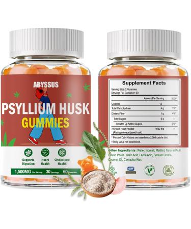 ABYSSUS Psyllium Gummies Psyllium Husk Fiber Supplement 1500mg for Digestive Health, Sugar Free Chewable Bloating Relief & Regularity, Peach, 60 Count - Buy Online on GoSupps.com