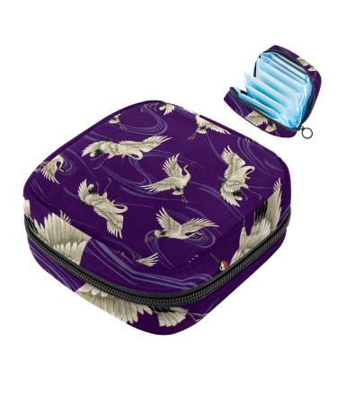 Muooum menstruation pad bag zip women's flip bag tampons collect bags for women girls (crane on purple background) Color 9