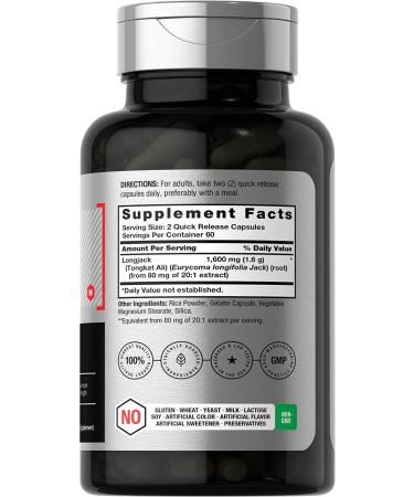 Longjack Tongkat Ali 1600 mg | 120 Capsules | Longifolia Root Extract Powder | Testosterone Formula | Non-GMO  Gluten Free | by Horbaach - Buy Online on GoSupps.com