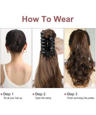 18-inch Curly Ash Blonde Mix Light Brown Ponytail Extension - Clip-in Claw Hairpiece for Women - Buy Online on GoSupps.com