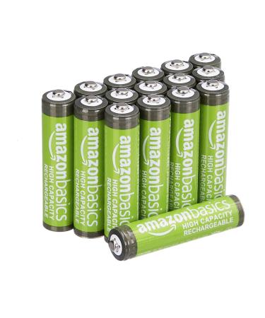 Amazon Basics 16-Pack AAA High-Capacity 850 mAh Rechargeable Batteries, Pre-Charged, Recharge up to 500x 16 Count (Pack of 1)