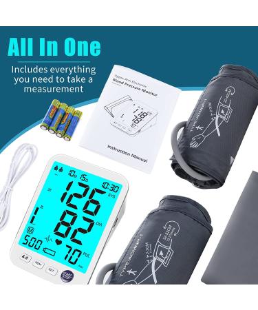 Blood Pressure Monitor with XL Cuff for Big Arms - Backlit LCD, Heart Rate Detection, 2 Size Cuffs Included - 1000 Memory, Two User - Blue - Buy Online on GoSupps.com