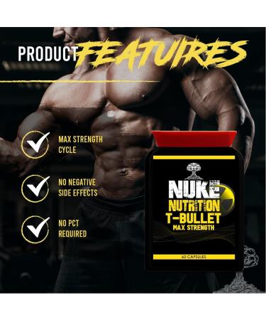Nuke Nutrition T Bullets Testosterone Booster for Men - 60 Capsules - Natural Anabolic Supplement for Muscle Growth, Strength & Stamina - Buy Online on GoSupps.com