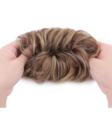 Thick Curly Hair Bun Extension | Synthetic Messy Updo Scrunchie | Light Auburn & Honey Blonde Hairpiece for Women and Girls - Buy Online on GoSupps.com
