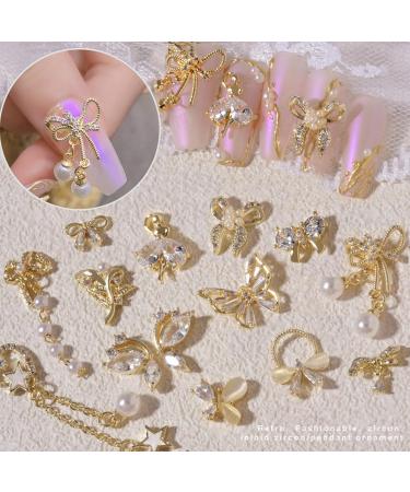 3D Bow Flower Crystal Pendant Chain Decorations Metal Jewelry Manicure Nails Accessories - Buy Online on GoSupps.com