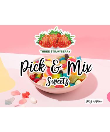 800g Pick & Mix - Random Sweet Mix - Three Strawberry Ltd. Pick n Mix - Pick and Mix Sweets for Valentines Birthday Easter Kids Thank You Congratulations and More - Buy Online on GoSupps.com
