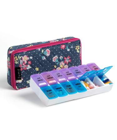 Pill Organizer Case Box 7 Days Round Vitamin Organizer Box (Blue Grey)
