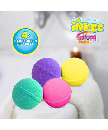 INKEE Galupy Unicorn Bath Bombs | 4 Bubble Gum Aroma Bath Balls for Kids | Jojoba Oil Infused | International Shipping - Buy Online on GoSupps.com