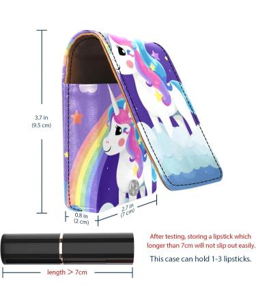 Mini Rainbow Unicorn Lipstick Case | Leather Lip Gloss Organizer with Mirror | Cute Cartoon Lipstick Holder Bag - Buy Online on GoSupps.com