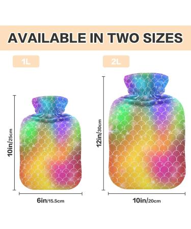 Hot Water Bottle 2L with Fish Rainbow Scales Cover - Pain Relief & Winter Warmth for Hands & Feet - Buy Online on GoSupps.com
