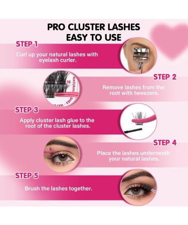 PRO Lash Clusters 96 Pcs Individual Natural Look Eyelash Extensions - Wispy Sparse C-8-16mm Mix, Reusable & Super Thin Band - Buy Online on GoSupps.com