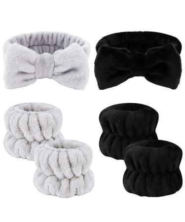 ACO-UINT 6Pcs Spa Headbands and Wrist Washbands Set  Soft Headband for Washing Face Towel Wristbands Make Up Headbands  Skincare Headbands Absorbent Wrist Sweatband for Women (Black and Gray)
