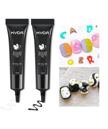KYDA 2 Colors Solid Pudding Nail Gel 3D Craving Gel for Nail Art Clear&Black Multifunction Candy Jelly Nail Art Sculpture Painting Drawing Lines Character Nails Embossing Gel -Set C clear+black