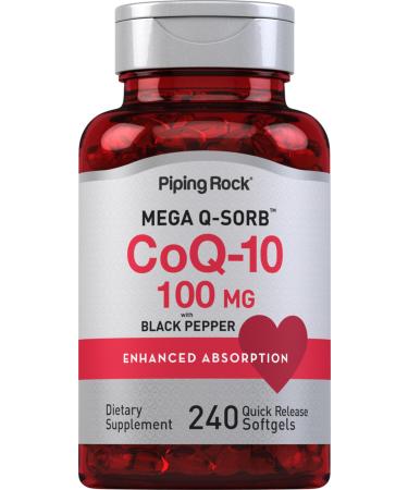 Piping Rock CoQ10 100mg | 240 Softgels | Enhanced Absorption Supplement for Women and Men | Non-GMO Gluten Free
