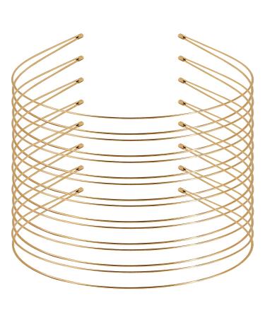 Qearl 8 Pack Gold Metal Thin Double Layered Headbands Alloy Hair Hoops DIY Craft Bands Party Headpieces Hair Accessories for Women