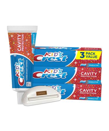 LuxPaks CRST Kid's Cavity Protection Toothpaste Sparkle Fun Flavor 4.6 oz Pack of 3 Bundled with LuxPaks Squeezer