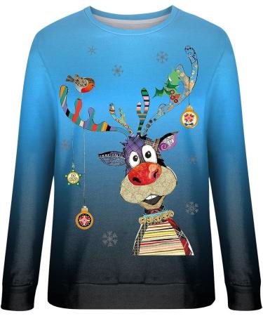 Happy New Year 2023 Elk Print Christmas Sweatshirt for Women - Crew Neck Long Sleeve Top (Dark Blue, Medium) - Buy Online on GoSupps.com
