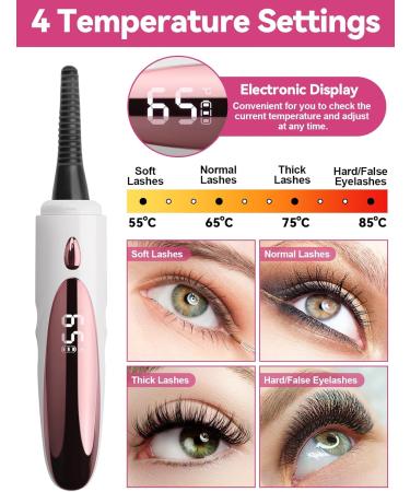 Kalolary Heated Eyelash Curlers 4 Temp Modes Heated Lash Curler with Eyelash Tweezers and Lash Comb 8s Fast Heating Electric Eyelash Curler with LED Display for 24h Long Lasting Natural Curling - Buy Online on GoSupps.com
