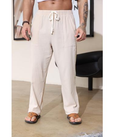 Buy Plilima Linen Pants for Men | Light Loose Fit Summer & Yoga Beach Pants in Khaki - Buy Online on GoSupps.com