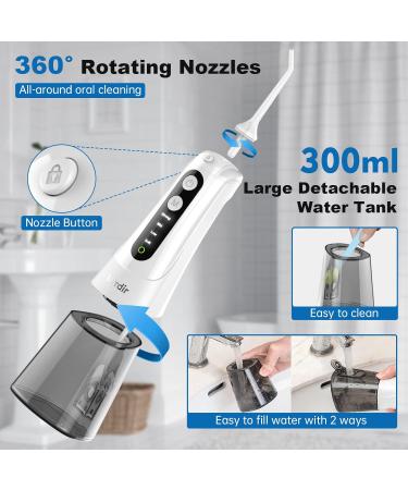 MiTdir Water Dental Flosser Oral Irrigator | 5 Jet Tips, 4 Modes, IPX7 Waterproof, 300ML Tank | Portable Cordless Teeth Cleaner - White - Buy Online on GoSupps.com