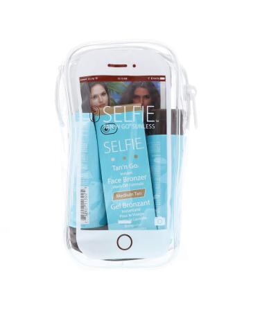 Selfie Tan'n Go Mini Travel Kit (Instant Face Bronzer 1 oz Gradual Tanner 2 oz 2 Hour Sunless Lotion 2 oz) Rich & Exotic Natural Looking Instant Tan For Body and Face & All Skin Types 1 Kit Each