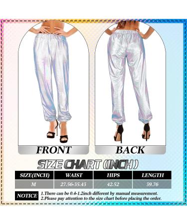 Women's Metallic Shiny Hip Hop Pants - 70s Disco Punk Trousers for Carnival, Halloween, Rave Dance Party - Silver - Buy Online on GoSupps.com