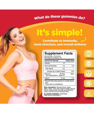 Pure Vitamin D3 2000IU Chewable Gummies for Adults - Immune & Bone Health Support - Buy Online on GoSupps.com