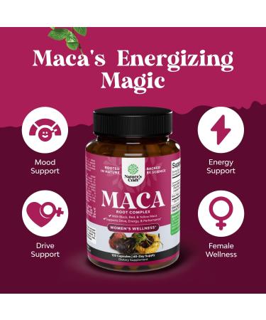 Maca Root Capsules for Women - Potent Herbal Supplement with Female Enhancing Blend of Red Yellow & Black Maca Root - Non-GMO Certified Vegan and Gluten-Free with No Artificial Colors - 120ct 120 Count (Pack of 1) - Buy Online on GoSupps.com