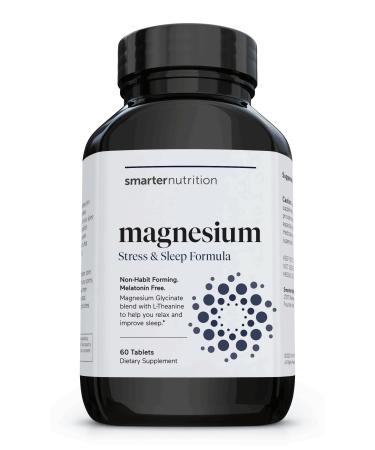 Smarter Nutrition Multi-Active Magnesium + AlphaWave(TM) L-Theanine - Melatonin Free - 4 forms of Magnesium Glycinate Citrate Malate and Bisglycinate Enhanced Absorption 60 Tablets (Pack of 1)