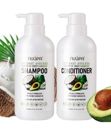 Nuspa Coconut Avocado Shampoo and Conditioner Sets Color Safe Ultra Moisture Sulfate Free Shampoo and Conditioner pack for all hair types Moisturizing Nourishing Smoothing Locks Moisture Natural Repair Pump Bottle ...