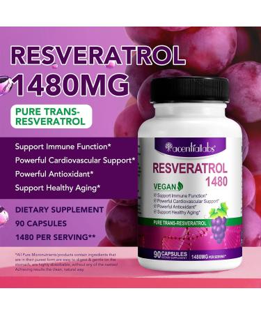 Resveratrol 480MG with Quercetin | 90 Capsules - Antioxidant Supplement for Healthy Aging & Immune Support - Buy Online on GoSupps.com