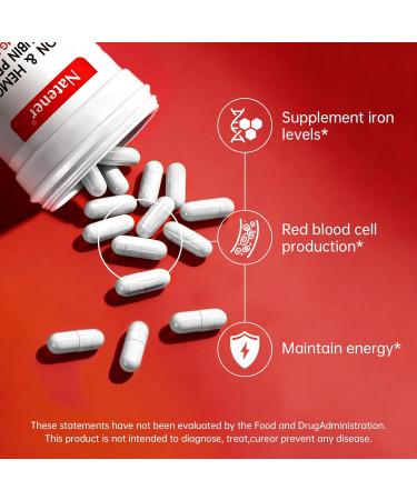 Natener 36mg Iron Supplement with 500mg Beetroot Quad Chelated Iron & Hemoglobin Peptide Synergistic - Enhanced Absorption without Gastrointestinal Side Effects* Support Anemia Hemoglobin* 60 caps - Buy Online on GoSupps.com