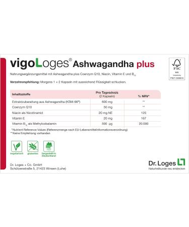 Buy vigoLoges Ashwagandha Plus - 60 Capsules | Premium Food Supplement for Stress Relief & Wellbeing - Buy Online on GoSupps.com