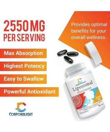Buy Liposomal Glutathione 2550 MG Supplement - Antioxidant for Aging Immune Support & Energy - Hyaluronic Acid & Collagen Peptide - Non-GMO - 60 Softgels - Buy Online on GoSupps.com