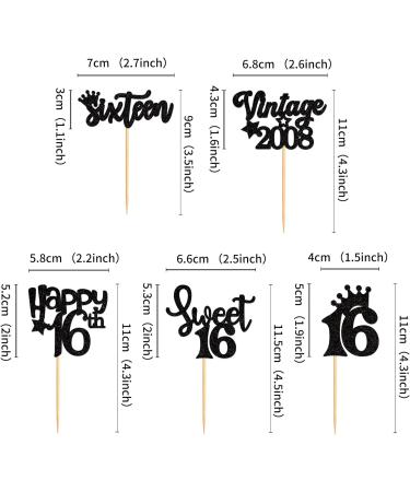 Ercadio 30 Pack Sweet 16 Cupcake Toppers Black Glitter Vintage 2008 Cupcake Picks Happy 16th Sixteen Happy Birthday Cupcake Toppers for 16th Birthday Party Cake Decoration Supplies A-vintage Black - Buy Online on GoSupps.com