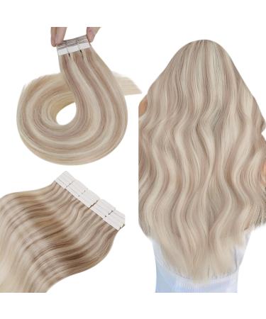 Ash Blonde Tape in Hair Extensions Real Human Hair Tape on Extensions 22Inch Remy Human Hair Tape in Hair Extensions 18/613 Blonde Highlighted 50g