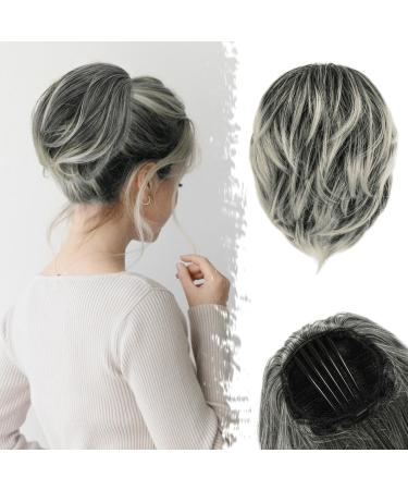 BARSDAR RADES HAARDUTT Extension Short Pferance Dut Gray Hair Chignon With Kamm Clip Dutt Urban Condolas Cordelae Dutt synthetic hair part extension for women daily (gray & white tips) 20cm gray & white tips