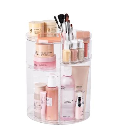 360 Rotating Makeup Organizer - Adjustable Shelf Height and Fully Rotatable. The Perfect Cosmetic Organizer for Bedroom Dresser or Vanity Countertop. (Clear)