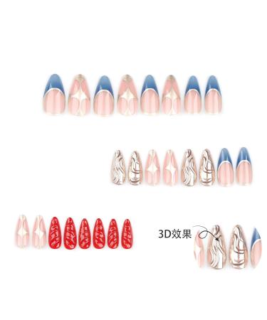 Medium Almond Press On Nails - Multi Color Chrome 3D French Tip Fake Nails for Women & Girls - Perfect Gift - Buy Online on GoSupps.com