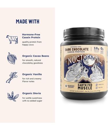 Earth Fed Muscle Nocturnal Casein Protein Powder Dark Chocolate Protein Powder with Whey Blend 18g Protein Sugar Free Gluten Free Nighttime Recovery Protein Poweder 2lb 23 Servings - Buy Online on GoSupps.com